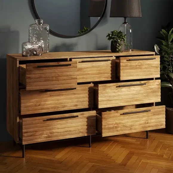 7-Drawer Chest with Ribbed Front - Mango Wood