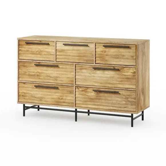 7-Drawer Chest with Ribbed Front - Mango Wood