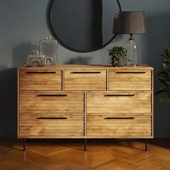 7-Drawer Chest with Ribbed Front - Mango Wood image