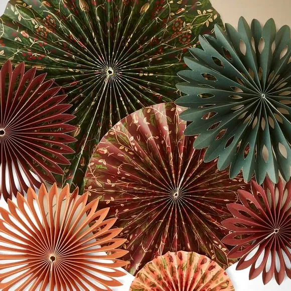 7-Pack Paper Fans with Hanging String - Multicolor