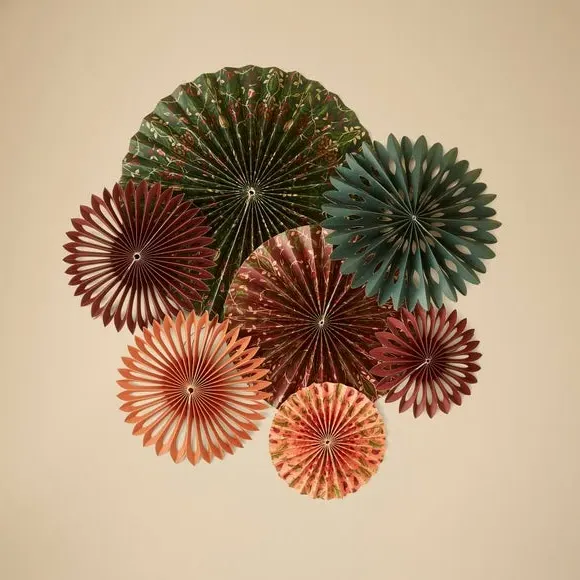 7-Pack Paper Fans with Hanging String - Multicolor