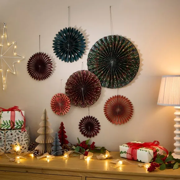 7-Pack Paper Fans with Hanging String - Multicolor image