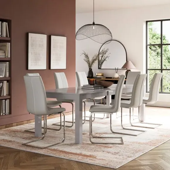 8-10 Seater Extendable Dining Table - Grey, Gloss