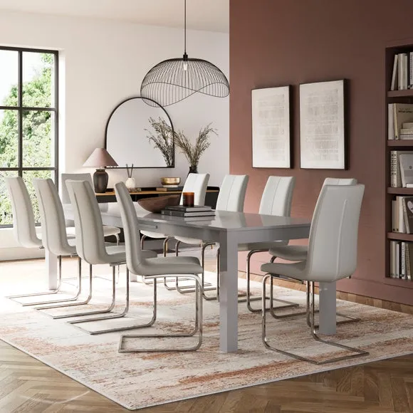 8-10 Seater Extendable Dining Table - Grey, Gloss