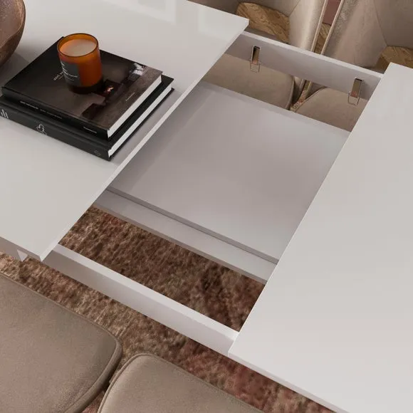 8-10 Seater Extendable Dining Table - White, Gloss