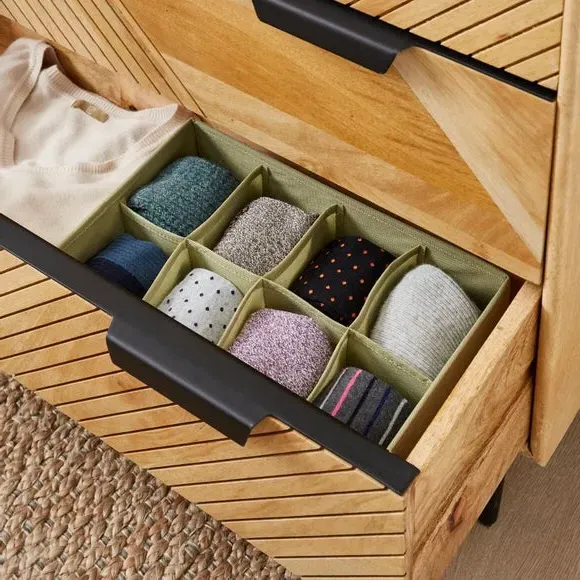 8-Compartment Drawer Organiser - Olive, Fabric