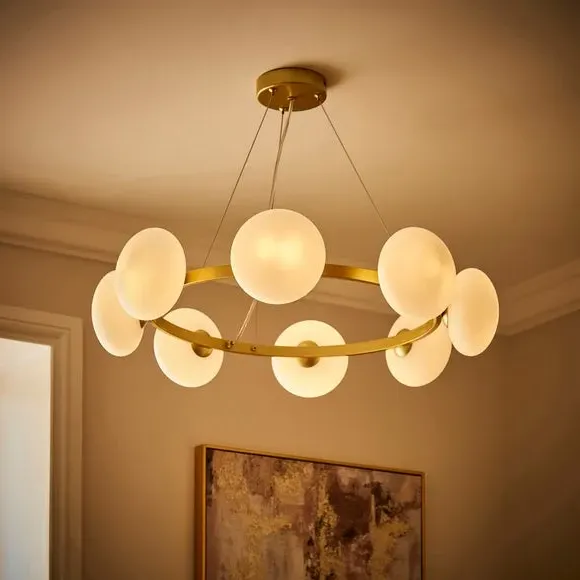 8 Light Ceiling Light - Gold, Glass