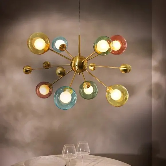 8-Light Sputnik Ceiling Light - Multicolor Glass