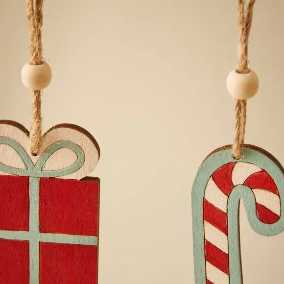 8-Piece Christmas Ornament Set - Red, Wood