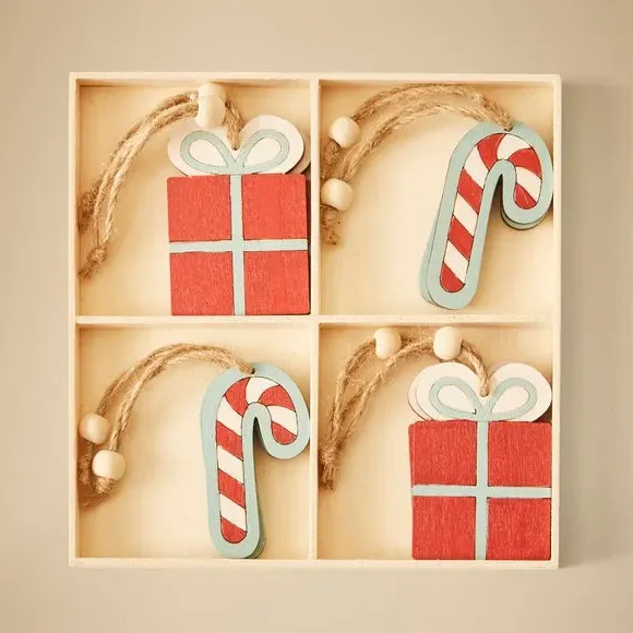 8-Piece Christmas Ornament Set - Red, Wood
