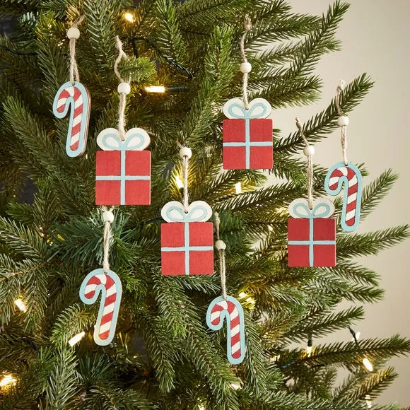 8-Piece Christmas Ornament Set - Red, Wood
