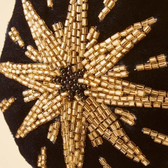 8-Point Star Hanging Decoration - Gold, Beaded