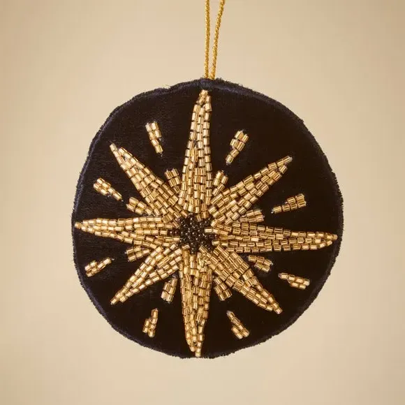 8-Point Star Hanging Decoration - Gold, Beaded