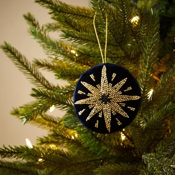8-Point Star Hanging Decoration - Gold, Beaded image