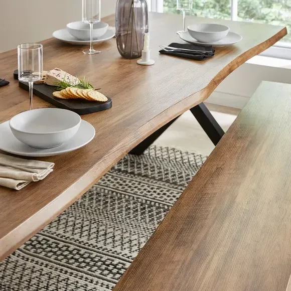 8-Seater Dining Bench Set - Black, Wood Effect