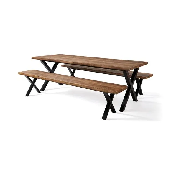 8-Seater Dining Bench Set - Black, Wood Effect