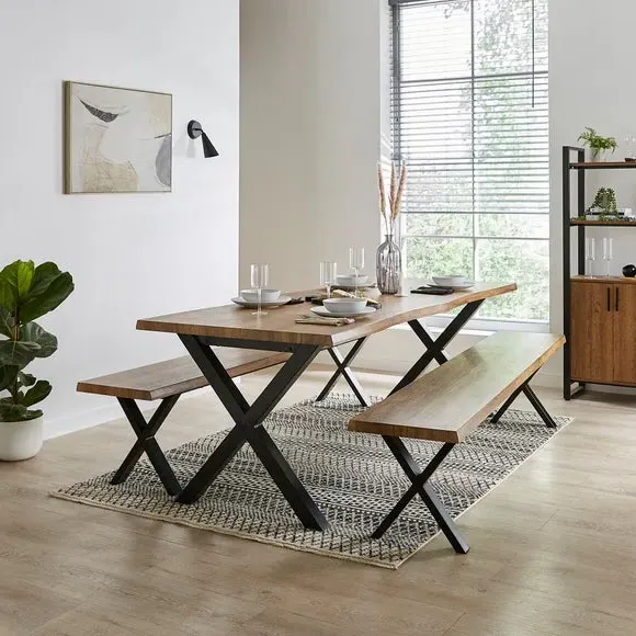 8-Seater Dining Bench Set - Black, Wood Effect image