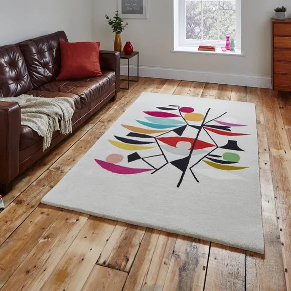 Abstract Area Rug - Multicoloured, Wool Viscose