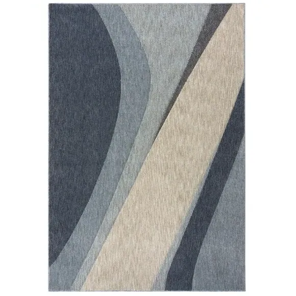 Abstract Carved Rug with Shaggy Pile - Blue