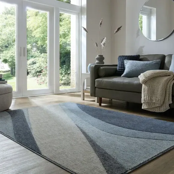 Abstract Carved Rug with Shaggy Pile - Blue image
