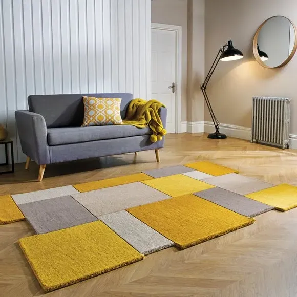 Abstract Collage Rug - Ochre, Wool