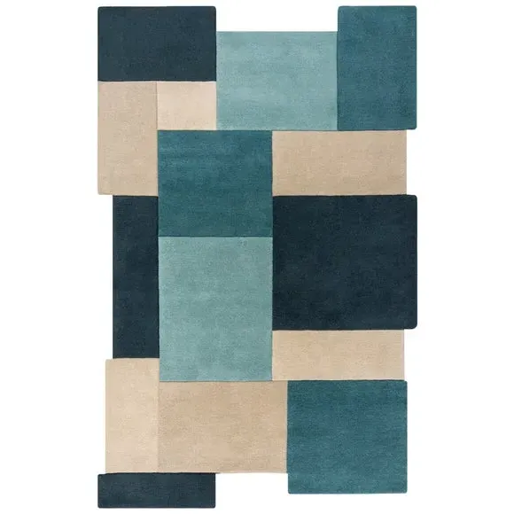 Abstract Collage Rug - Teal, Wool