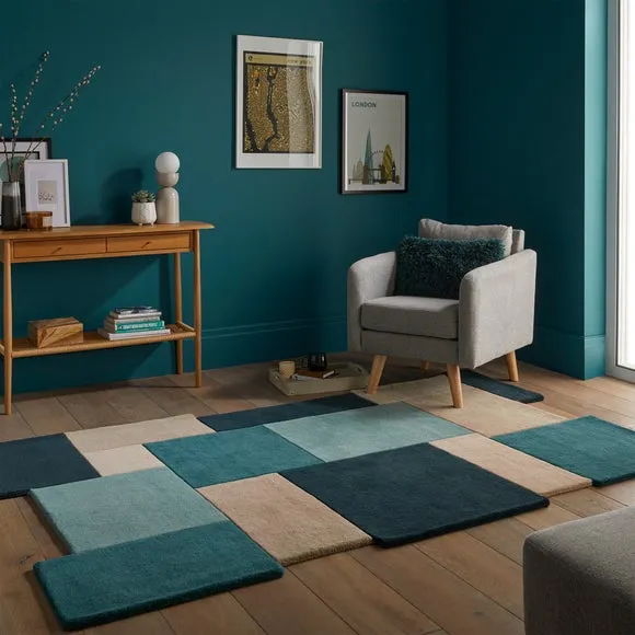 Abstract Collage Rug - Teal, Wool