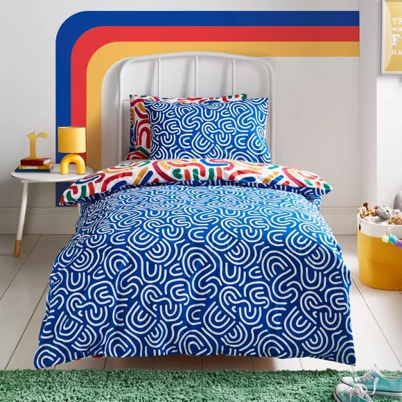 Abstract Duvet Cover Set - Blue, Polyester