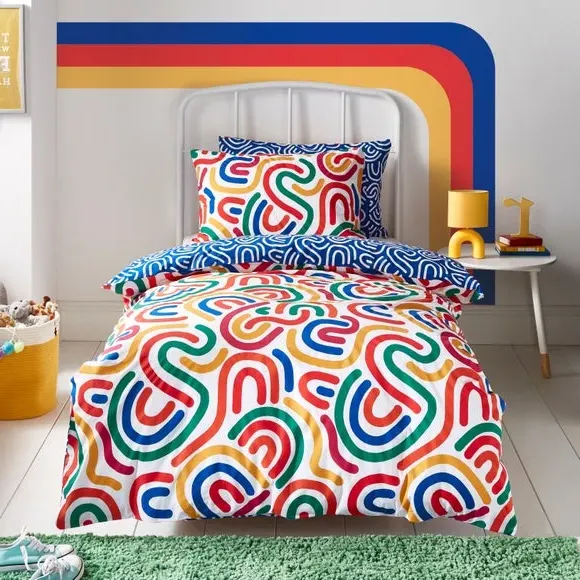 Abstract Duvet Cover Set - Blue, Polyester