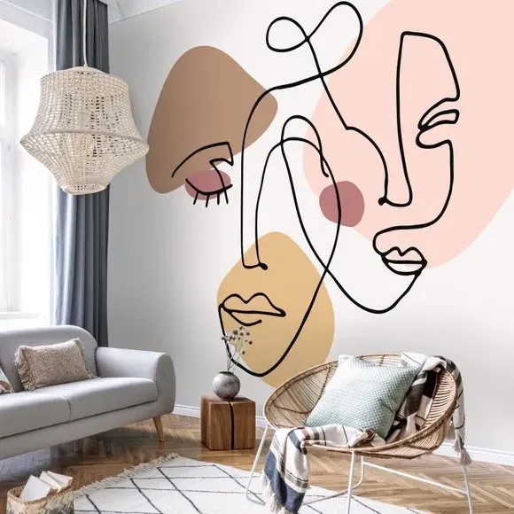 Abstract Faces Wall Mural - Multicolor
