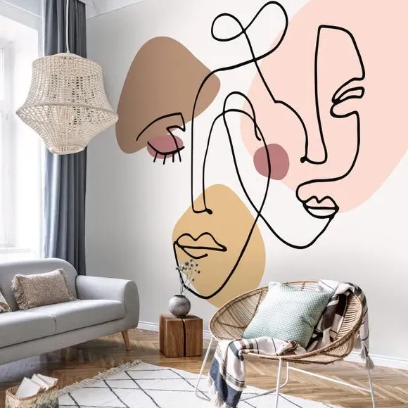 Abstract Faces Wall Mural - Multicolor image