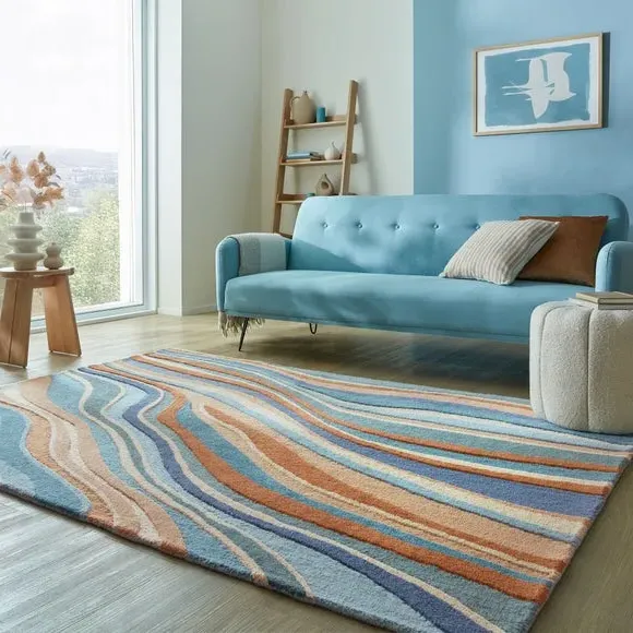 Abstract Flow Area Rug - Blue, Wool