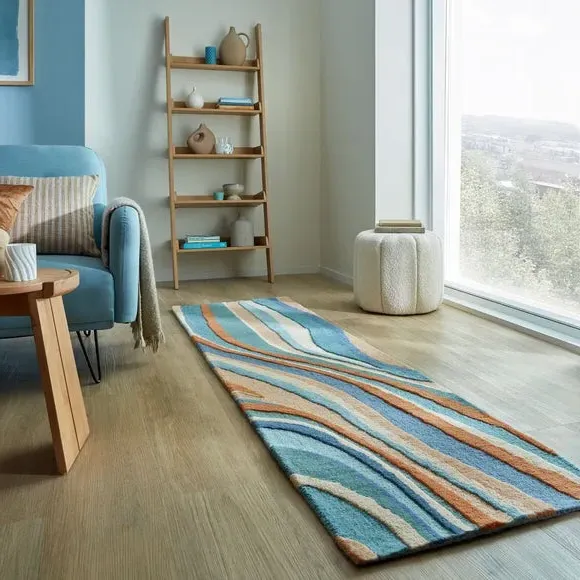Abstract Flow Wool Runner - Blue, Wool image