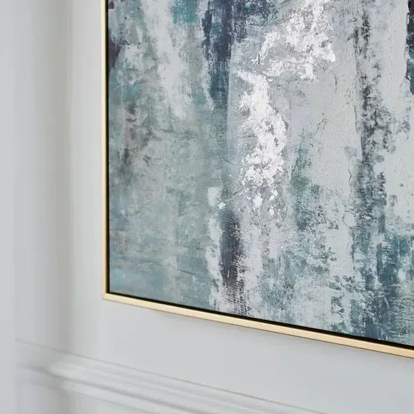 Abstract Framed Canvas - Blue, Gold Capped