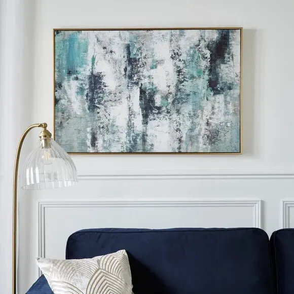 Abstract Framed Canvas - Blue, Gold Capped image