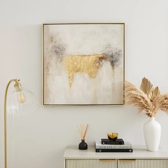 Abstract Framed Canvas - Gold, Metallic image