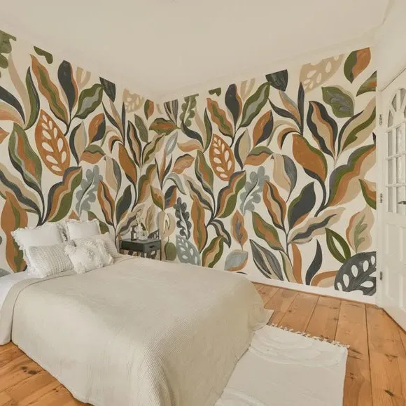 Abstract Leaf Wall Mural - Green, Non-Woven