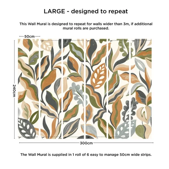 Abstract Leaf Wall Mural - Green, Non-Woven