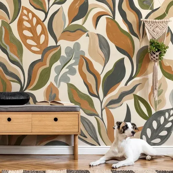 Abstract Leaf Wall Mural - Green, Non-Woven image