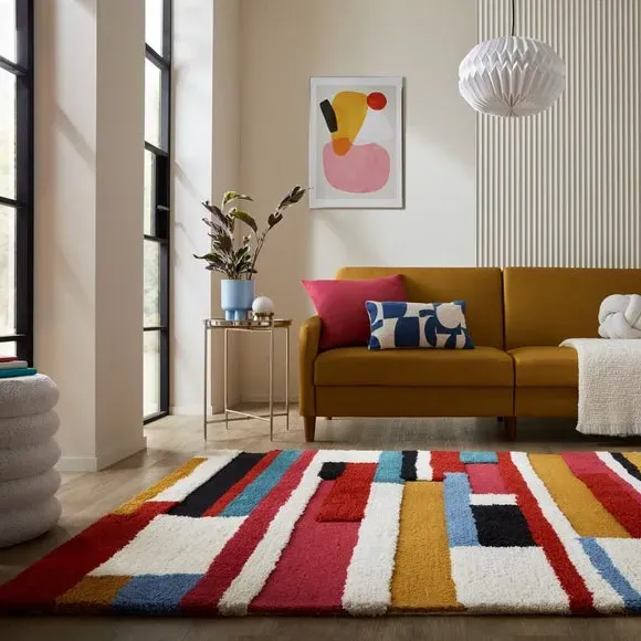 Abstract Patchwork Rug - Multicoloured, Wool