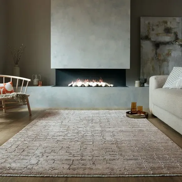 Abstract Rug with Fringe - Natural, Wool image