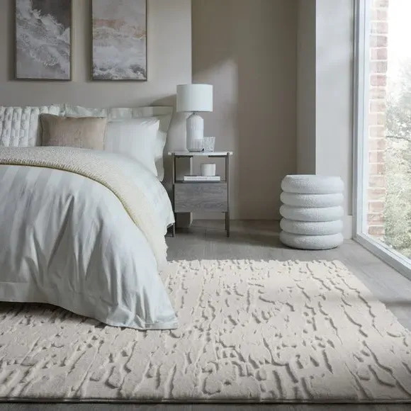 Abstract Rug with High-Low Pile - Ivory, Faux Fur image