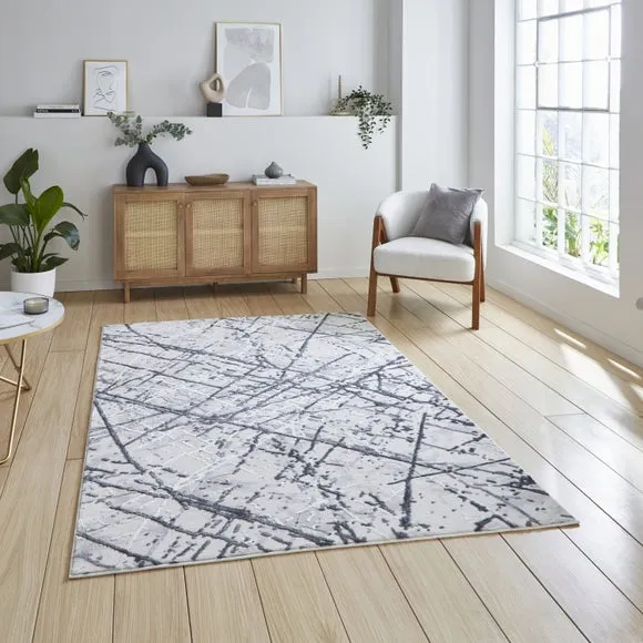 Abstract Rug with Metallic Effect - Silver