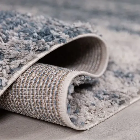 Abstract Rug with Shaggy Pile - Blue, Polypropylene