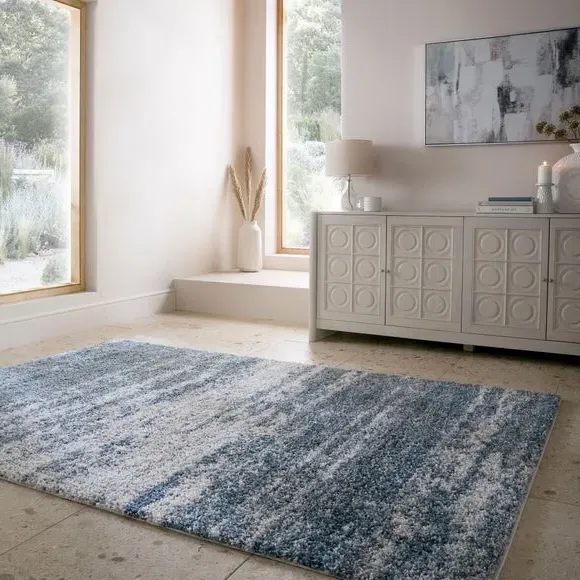 Abstract Rug with Shaggy Pile - Blue, Polypropylene image