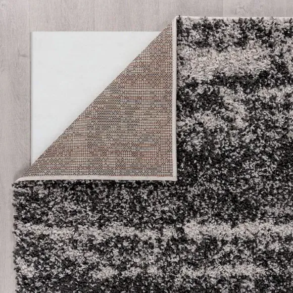 Abstract Rug with Shaggy Pile - Grey, Polypropylene