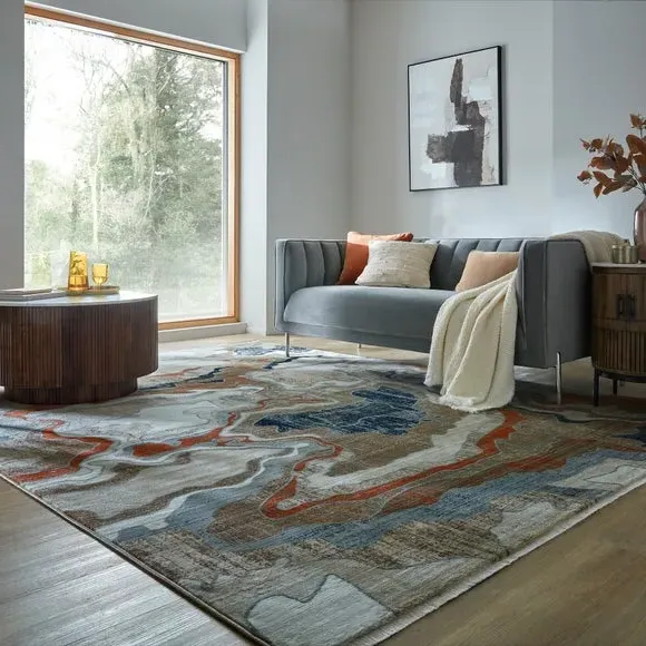 Abstract Rug with Stain Resistance - Multicoloured image