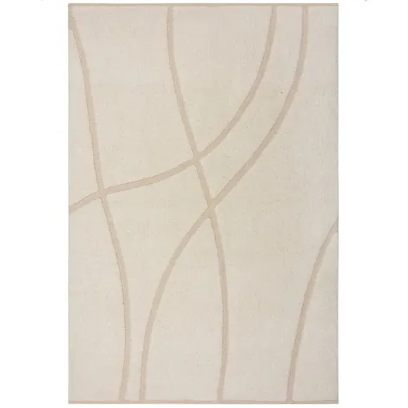 Abstract Rug with Textured Pile - Ivory, Wool