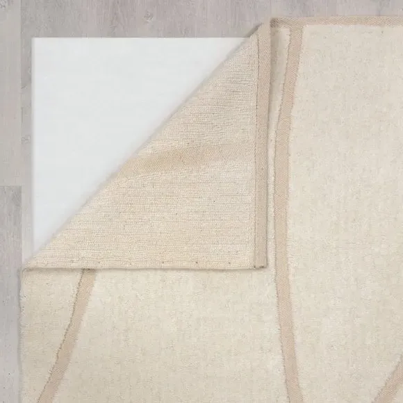 Abstract Rug with Textured Pile - Ivory, Wool