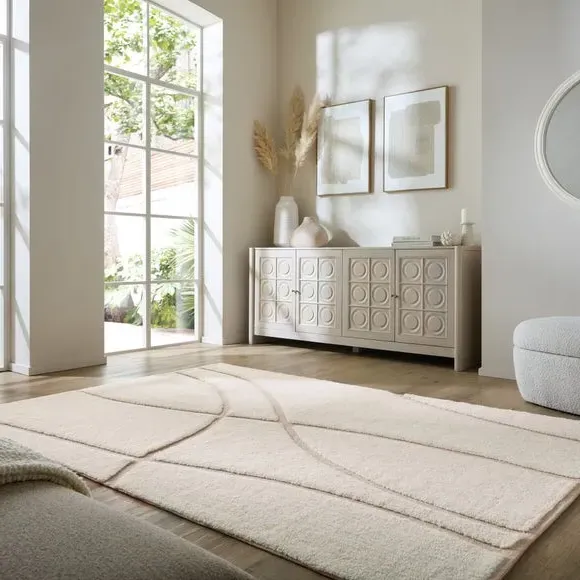 Abstract Rug with Textured Pile - Ivory, Wool image
